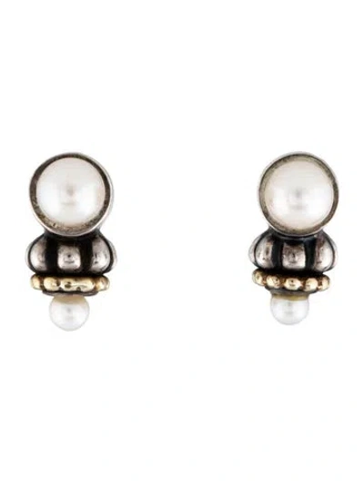 Pre-owned Lagos Pearl Two-tone Caviar Ear Clips In Multi