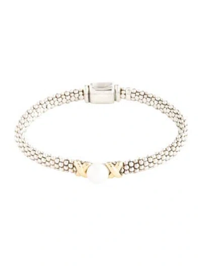 Pre-owned Lagos Pearl Two-tone X Caviar Bracelet, 6.75" In Multi