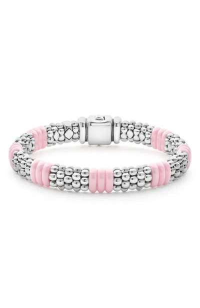 Lagos Pink Caviar Ceramic Station Bracelet In Pink/silver
