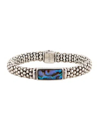 Pre-owned Lagos Quartz & Abalone Doublet Maya Caviar Bracelet, 9mm, 6.75" In Multicolor