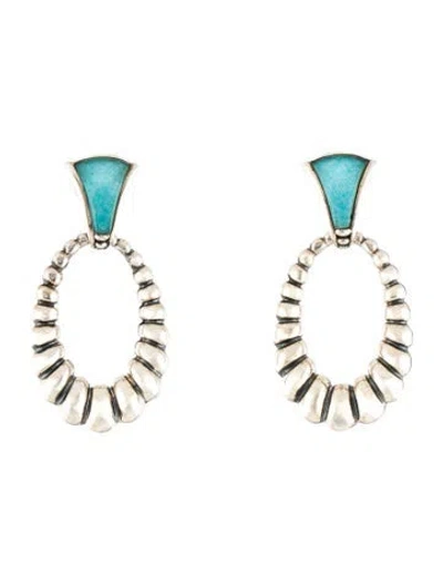 Pre-owned Lagos Quartz & Turquoise Doublet Drop Earrings In Multi