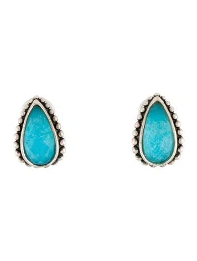 Pre-owned Lagos Quartz & Turquoise Doublet Earclip Earrings In Multi