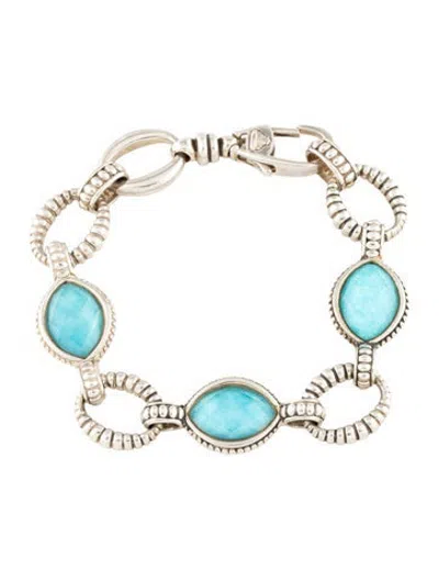 Pre-owned Lagos Quartz & Turquoise Doublet Link Bracelet, 7" In Multicolor