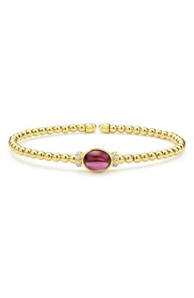 Lagos Rhodolite Garnet & Diamond Caviar Cuff Bracelet In Gold