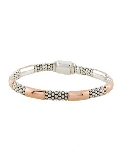 Pre-owned Lagos Rose Gold Station Caviar Bracelet, 6.5" In Multi