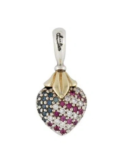 Pre-owned Lagos Ruby, Sapphire & Diamond Arcadian Heart Pendant In Multi