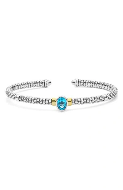 Lagos Sterling Silver Signature Caviar Topaz Mini Versa Cuff Bangle Bracelet In Multi