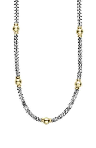 Lagos Signature Caviar Bead Station Necklace In Two-tone