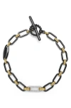 Lagos Signature Caviar Black Ceramic Link & Diamond Bracelet In Black