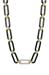 Lagos 18k Yellow & White Gold Signature Caviar Diamond & Black Ceramic Station Link Necklace, 18 In Black