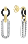 Lagos 18k Gold Signature Caviar Diamond & Black Ceramic Link Drop Earrings In Black