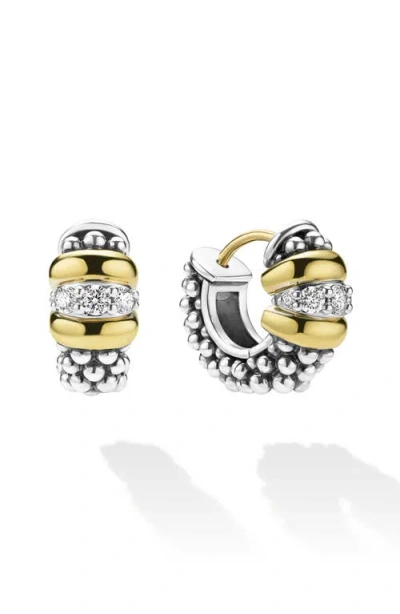 Lagos Signature Caviar Diamond Huggie Hoop Earrings In Metallic