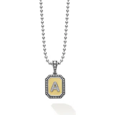 Lagos Signature Caviar Diamond Initial Pendant Necklace In Metallic