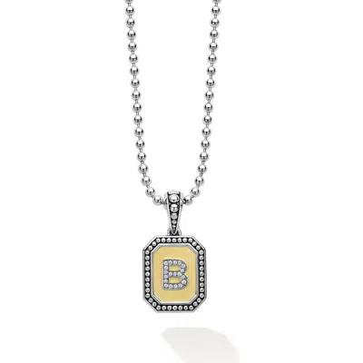 Lagos Signature Caviar Diamond Initial Pendant Necklace In Metallic