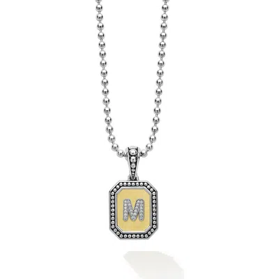 Lagos Signature Caviar Diamond Initial Pendant Necklace In Metallic