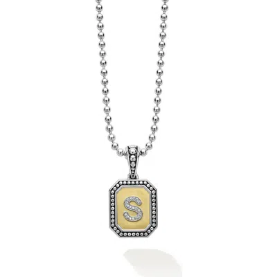 Lagos Signature Caviar Diamond Initial Pendant Necklace In Metallic