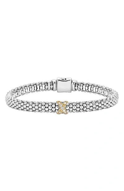 Lagos 18k Gold And Sterling Silver X Collection Rope Bracelet With Diamonds In Sterling Silver/gold
