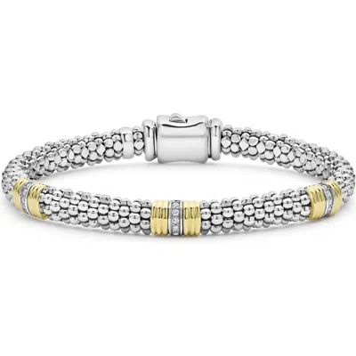 Lagos Signature Caviar Diamond Station Bracelet In Two-tone