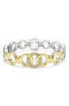 Lagos 18k Yellow Gold & Sterling Silver Signature Caviar Diamond Interlocking Ring Link Bracelet In Two-tone