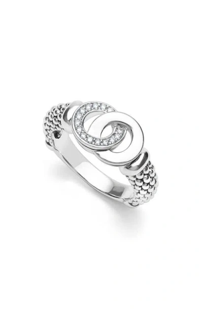 Lagos Sterling Silver Signature Caviar Diamond Interlocking Beaded Ring