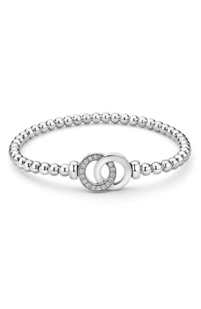 Lagos Sterling Silver Signature Caviar Diamond Interlocking Circle Beaded Stretch Bracelet In Metallic