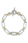 Lagos 18k Yellow Gold & Sterling Silver Signature Caviar Diamond Open Link Toggle Bracelet In Two-tone