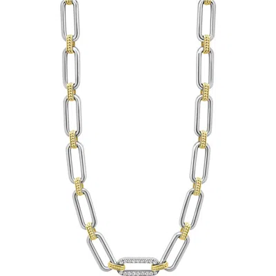 Lagos Signature Caviar Links Chain Necklace In Two-tone