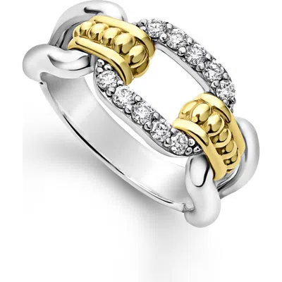 Lagos Signature Caviar Links Diamond Ring In Two-tone