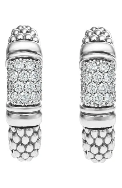 LAGOS LAGOS SIGNATURE CAVIAR PAVÉ DIAMOND J HOOP EARRINGS