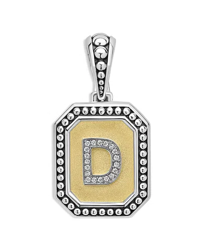 LAGOS SIGNATURE CAVIAR STERLING SILVER & 18K YELLOW GOLD OCTAGON DIAMOND A INITIAL CHARM, 0.05 TCW