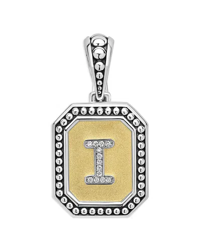 LAGOS SIGNATURE CAVIAR STERLING SILVER & 18K YELLOW GOLD OCTAGON DIAMOND A INITIAL CHARM, 0.05 TCW