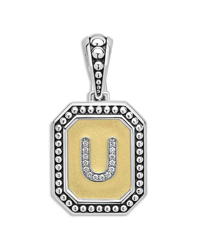 LAGOS SIGNATURE CAVIAR STERLING SILVER & 18K YELLOW GOLD OCTAGON DIAMOND A INITIAL CHARM, 0.05 CT. T. W.