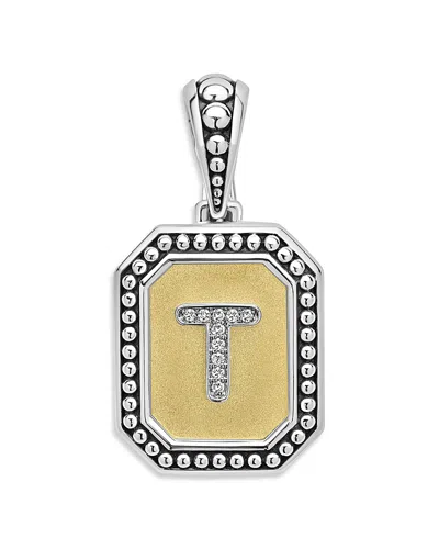 LAGOS SIGNATURE CAVIAR STERLING SILVER & 18K YELLOW GOLD OCTAGON DIAMOND A INITIAL CHARM, 0.05 TCW