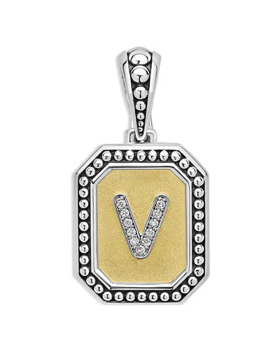 LAGOS SIGNATURE CAVIAR STERLING SILVER & 18K YELLOW GOLD OCTAGON DIAMOND A INITIAL CHARM, 0.05 TCW
