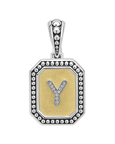 LAGOS SIGNATURE CAVIAR STERLING SILVER & 18K YELLOW GOLD OCTAGON DIAMOND A INITIAL CHARM, 0.05 CT. T. W.