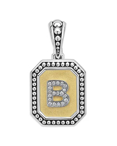 LAGOS SIGNATURE CAVIAR STERLING SILVER & 18K YELLOW GOLD OCTAGON DIAMOND A INITIAL CHARM, 0.05 TCW