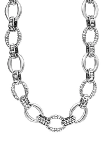 Lagos Signature Caviar Sterling Silver Oval Fluted Link Necklace In Gray