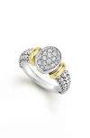 Lagos Signature Caviar Two-tone Oval Caviar Diamond Ring In Metallic