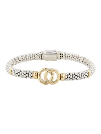 Pre-owned Lagos Signature Caviar Two-tone Interlocking Caviar Station Bracelet, 6.75" In Multi