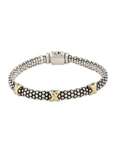 Pre-owned Lagos Silver And 18k Signature Caviar Bracelet., 6.75" In Multicolor