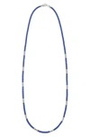 Lagos Silver Station Matte Blue Caviar Beaded Ceramic Necklace In Gold