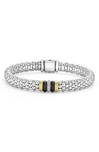 Lagos Single Pavé Diamond Station Caviar Bracelet In Silver