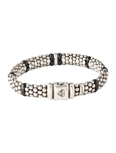 Pre-owned Lagos Single Station Black Ceramic Diamond Bracelet, 6.75"