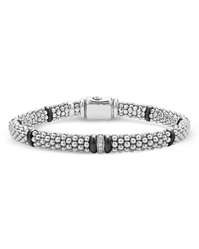 Lagos Single Station Diamond Black Caviar Bracelet In Sterling Silver In Black/silver