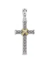 Lagos Small Two Tone Caviar Beaded Diamond Cross Amulet, 0.038 Tcw In Silver