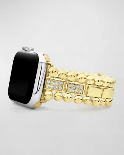 Lagos Smart Caviar 18k Gold Half Diamond Apple Watch Bracelet, 38-44mm