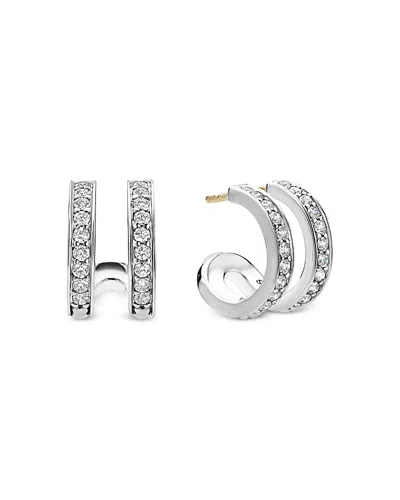 Lagos Caviar Spark Linear Diamond Double Row Hoop Earrings In Metallic