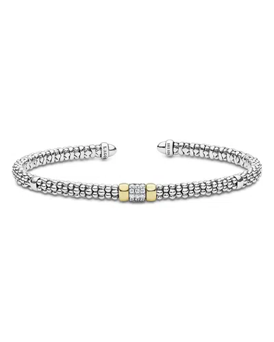 Lagos Sterling Silver & 14k Yellow Gold Signature Caviar Diamond Cuff Bracelet In Multi