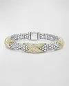 Lagos 18k Yellow Gold & Sterling Silver Embrace Diamond Pave X Station Caviar Bead Bracelet In Silver