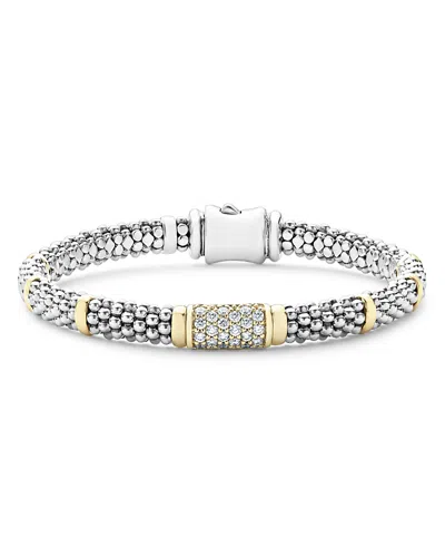 Lagos Sterling Silver & 18k Gold Diamond Signature Caviar Bracelet